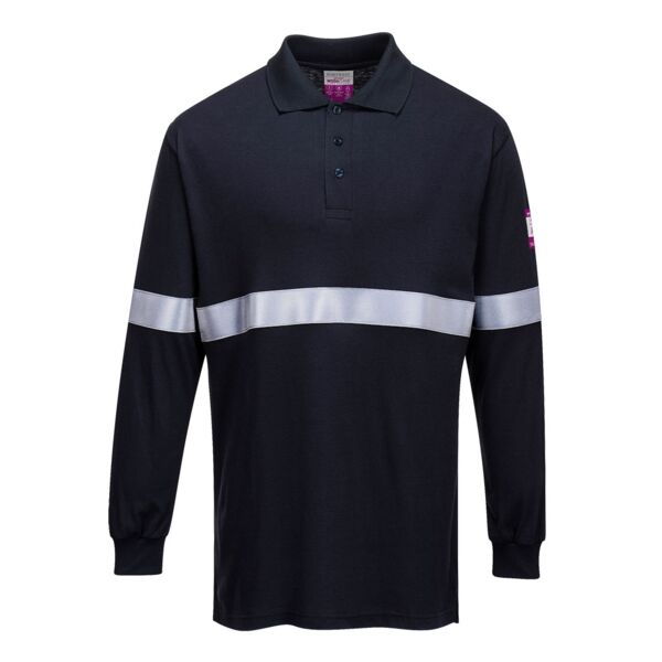 FR Modaflame Anti-Static Long Sleeve Polo Shirt with Reflective Tape Thumbnail